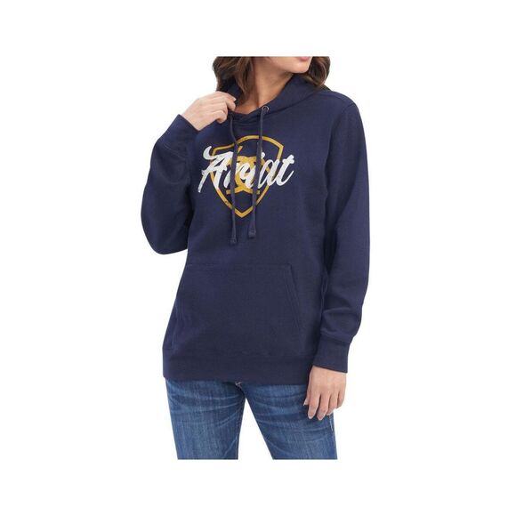 Ariat REAL Shield Logo Hoodie sweatshirt navy blue womens medium NEW - Picture 1 of 5